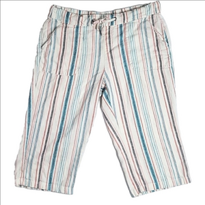 Naturals D&Co. Linen Blend Elastic Drawstring Waist Multi Stripe Crop Pa…
